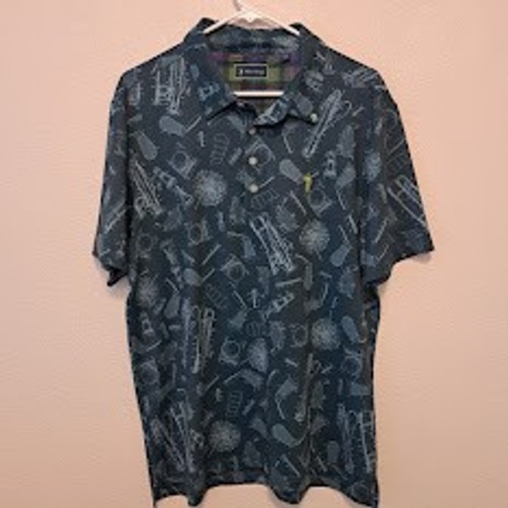 William Murray Golf Mens Large Polo Shirt Blue Patent Blueprint Golf Club Print